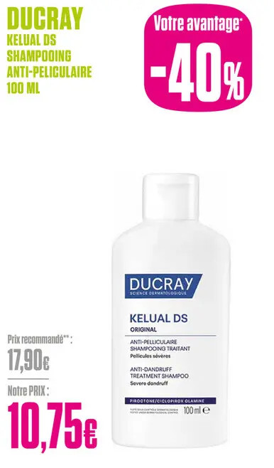 Offre: Ducray Kelual Ds Shampooing Traitant Pellicules Sévères & Démangeaisons 100Ml - Ducray
