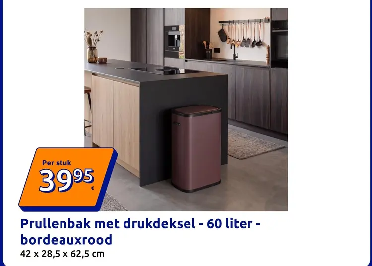 Aanbieding: Prullenbak met drukdeksel - 60 liter - bordea