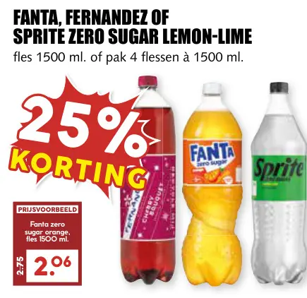 Aanbieding: Fanta, Fernandez of Sprite Zero Sugar Lemon-Lime