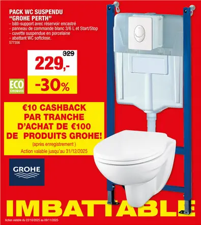 Offre: Grohe pack WC suspendu + plaque de commande