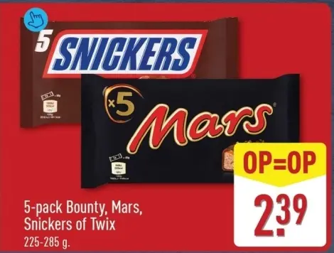Aanbieding: 5-pack Bounty, Mars, Snickers of Twix