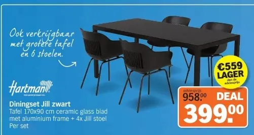 Aanbieding: Diningset Jill zwart