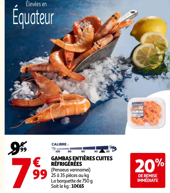 Offre: Gambas entières cuites réfrigérées
