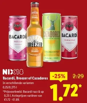 Aanbieding: Bacardi, Breezer of Cazadores