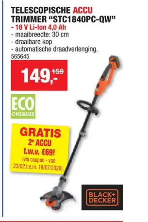 Promotie: Black+Decker STC1840PC-QW accu trimmer 18V Li-Ion 28cm