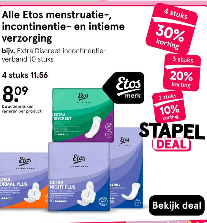 Aanbieding: Alle Etos menstruatie-, incontinentie- en intieme verzorging