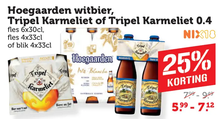Aanbieding: Hoegaarden witbier, Tripel Karmeliet of Tripel Karmeliet 0.4