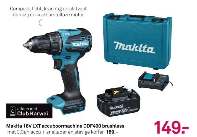 Aanbieding: 18V LXT accuboormachine DDF490 brushless