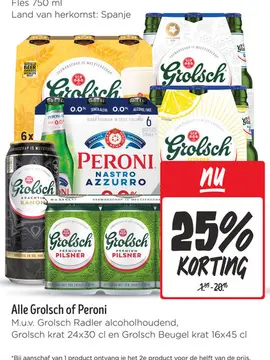 Aanbieding: Alle Grolsch of Peroni