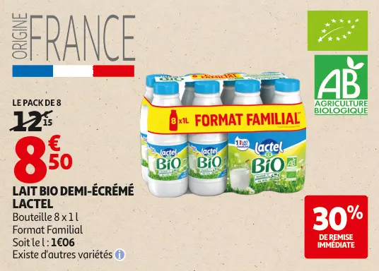 Aanbieding: Lait bio demi-écrémé