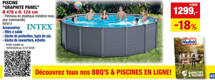 Offre: Intex Graphite Panel piscine hors sol 478x124 cm + pompe