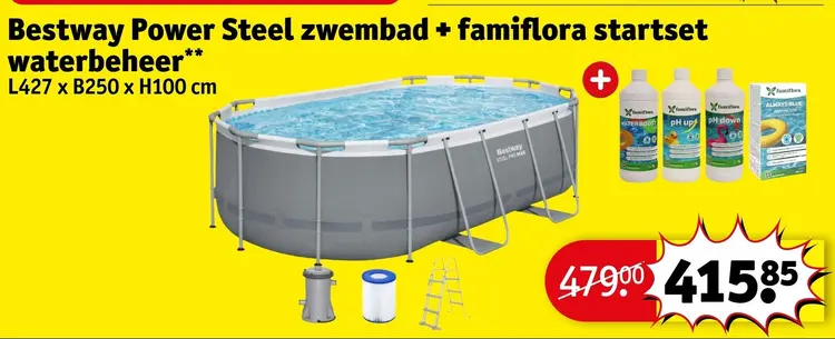 Aanbieding: Bestway Power Steel zwembad + famiflora startset waterbeheer