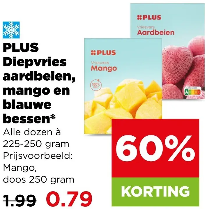 Aanbieding: PLUS Diepvries aardbeien, mango en blauwe bessen