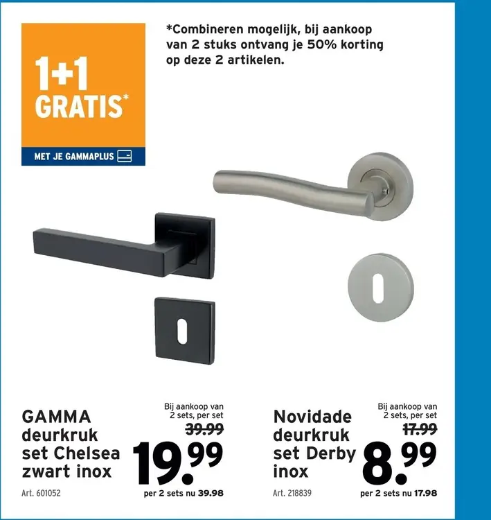 Promotie: GAMMA deurkruk set Chelsea zwart inox & Novid