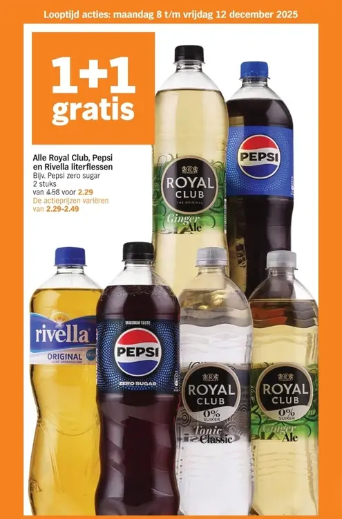 Aanbieding: Royal Club, Pepsi en Rivella literflessen