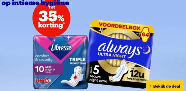 Aanbieding: Libresse Maxi Night+ Wings & Always Ultra Nig