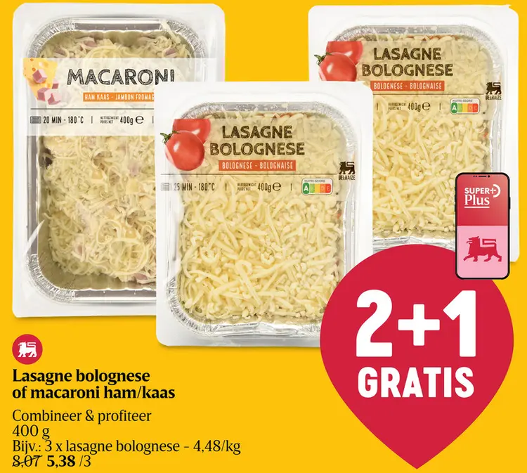 Offre: Lasagne bolognese of macaroni ham/kaas