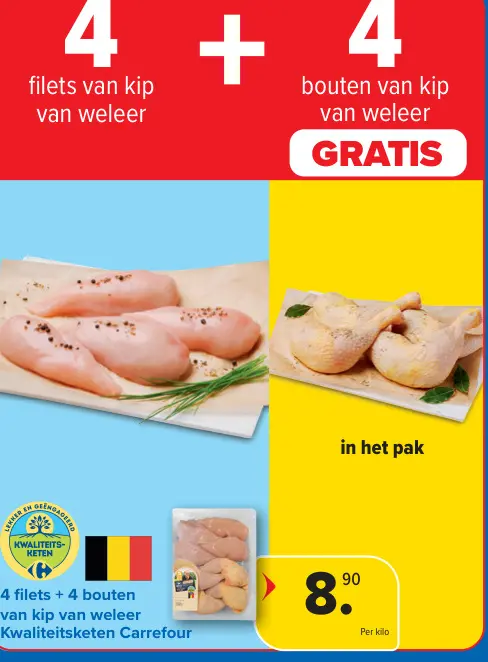 Promotie: 4 filets + 4 bouten van kip van weleer
