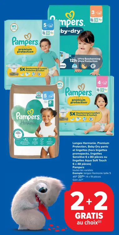 Offre: Langes Harmonie, Premium Protection, Baby-Dry Pants et lingettes
