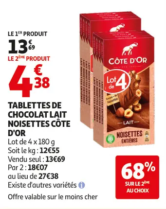 Offre: Tablettes de chocolat lait noisettes
