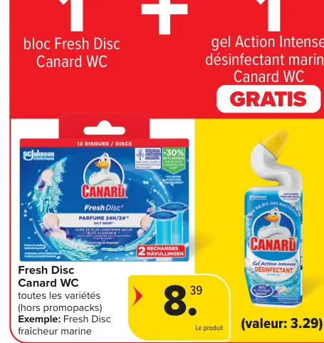 Offre: bloc Fresh Disc Canard WC + gel Action Intens