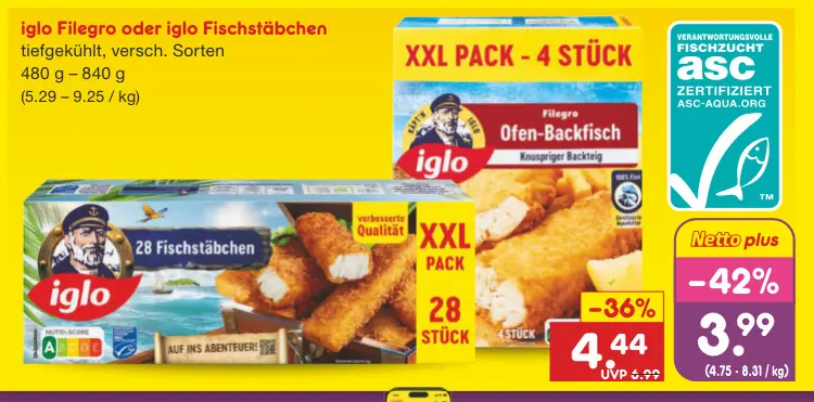 Aanbieding: Filegro oder Fischstäbchen