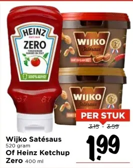 Aanbieding: Wijko Satésaus Of Heinz Ketchup Zero