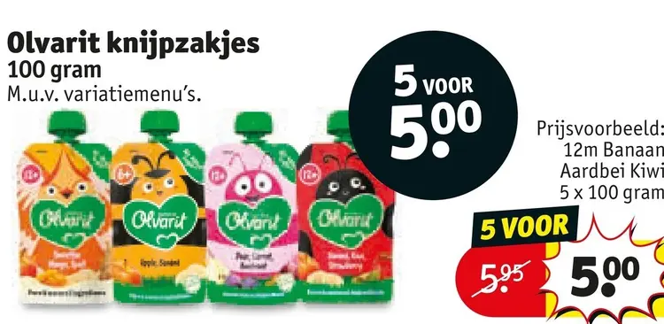 Aanbieding: Olvarit knijpzakjes