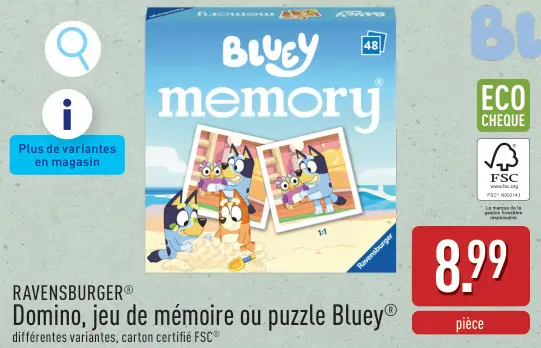 Offre: Domino, jeu de mémoire ou puzzle Bluey