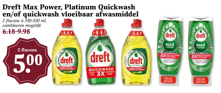 Aanbieding: Dreft Max Power, Platinum Quickwash en/of quickwash vloeibaar afwasmiddel