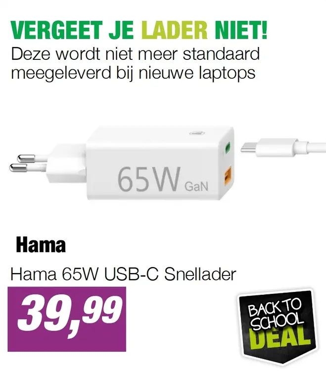 Aanbieding: Hama 65W USB‑C Snellader