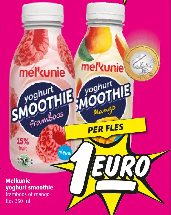 Aanbieding: yoghurt smoothie framboos of mango