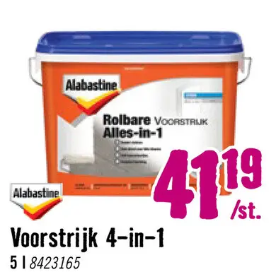 Aanbieding: ALABASTINE Rolbare voorstrijk 4in1 dekkend wit 5 l