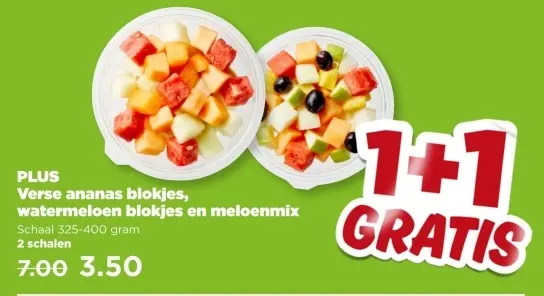 Verse ananas blokjes, watermeloen blokjes en meloenmix
