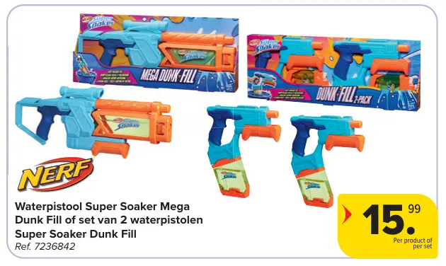 Promotie: Waterpistool Super Soaker Mega Dunk Fill of set van 2 waterpistolen Super Soaker Dunk Fill