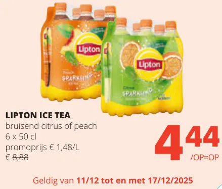 Promotie: Ice Tea bruisend citrus of peach