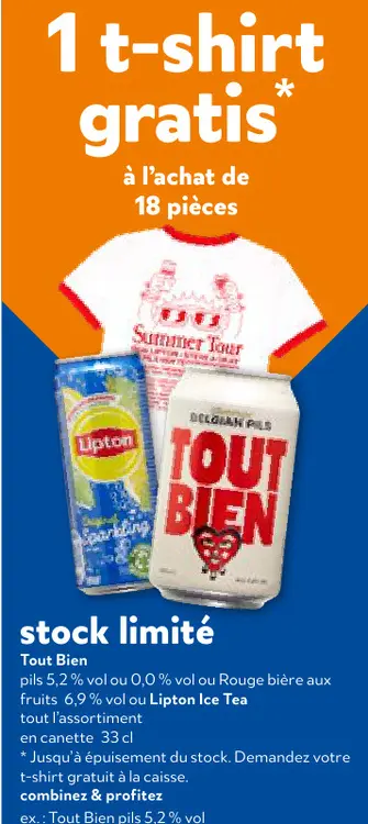 Offre: 1 t-shirt gratuit à l'achat de 18 pièces