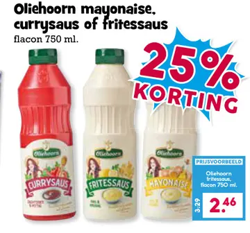Aanbieding: Oliehoorn mayonaise, currysaus of fritessaus