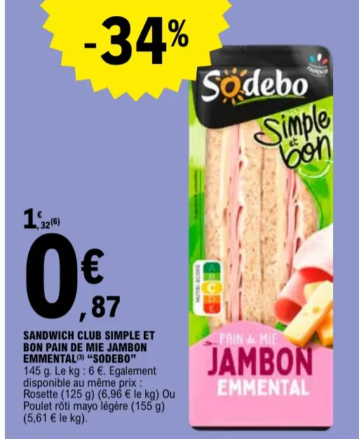 Promotie: Sandwich club simple et bon pain de mie jambo