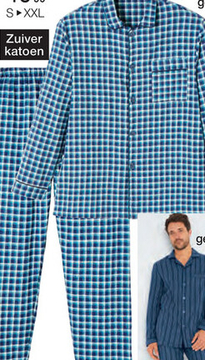 Aanbieding: Pyjamahemd geborsteld flanel zuiver katoen