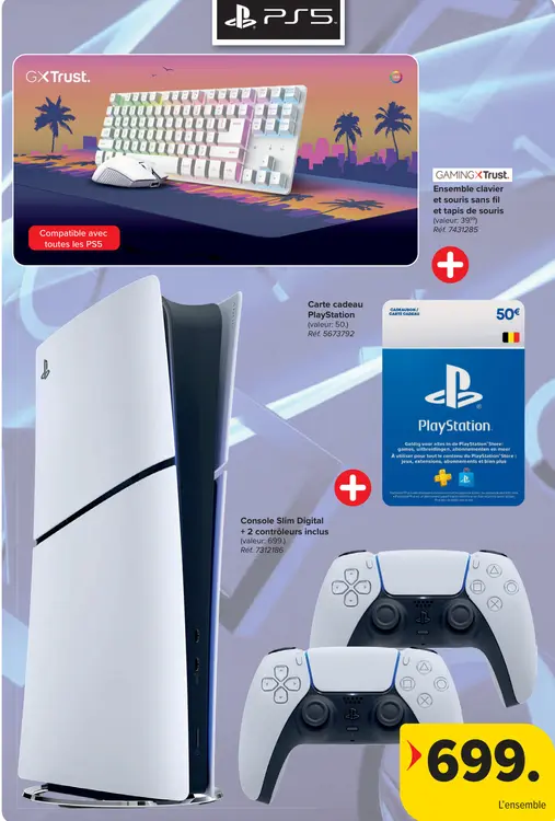 Offre: Console Slim Digital + 2 contrôleurs inclus + Carte cadeau PlayStation 50€