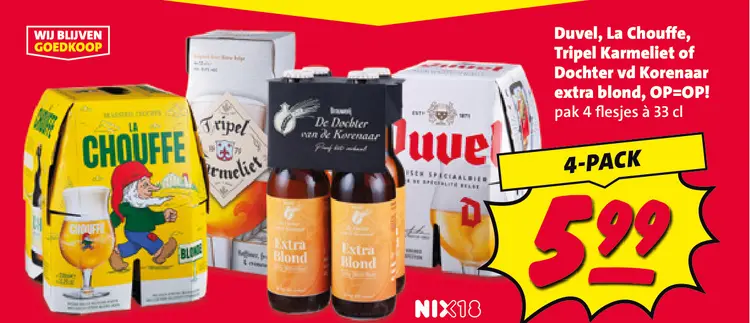 Aanbieding: Duvel, La Chouffe, Tripel Karmeliet of Dochter vd Korenaar extra blond