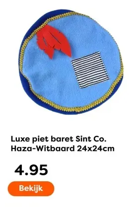 Aanbieding: Luxe piet baret Sint Co. Haza-Witbaard
