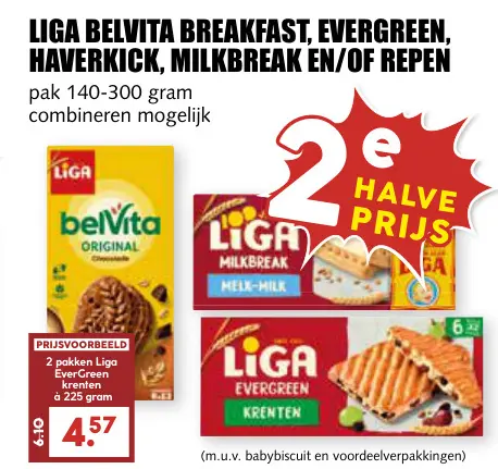Aanbieding: Belvita breakfast, evergreen, haverkick, milkbreak en/of repen