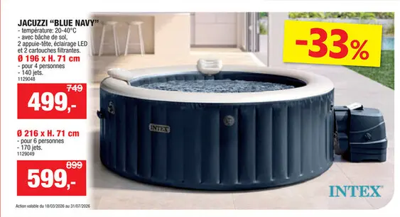 Offre: Intex Spa gonflable bulles 196x71 cm 4 personnes