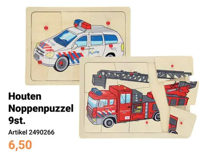 Aanbieding: Houten Noppenpuzzel Brandweer, 9st.