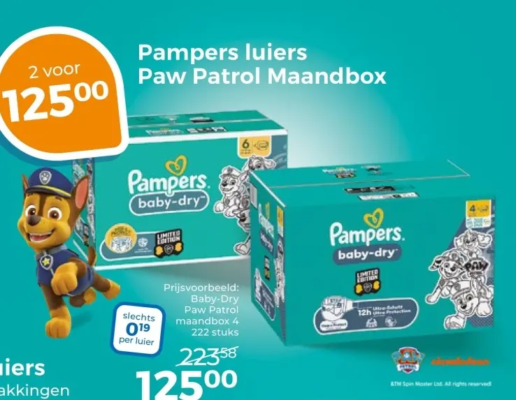 Aanbieding: Pampers luiers Paw Patrol Maandbox