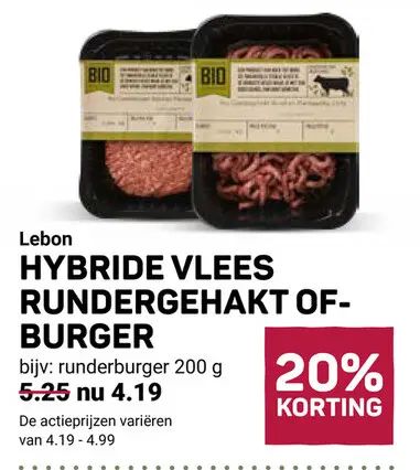 Aanbieding: Hybride vlees rundergehakt of-burger