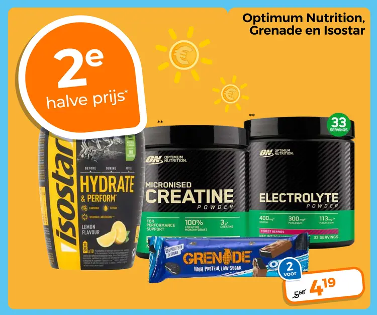 Aanbieding: Optimum Nutrition, Grenade en Isostar