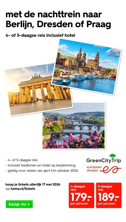 Aanbieding: Nachttreinreis naar Berlijn, Dresden of Praag